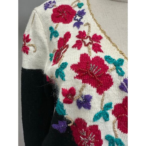 Vintage Jaclyn Smith Floral Embroidered Sweater Bold 80s Statement Size Large - Picture 10 of 16